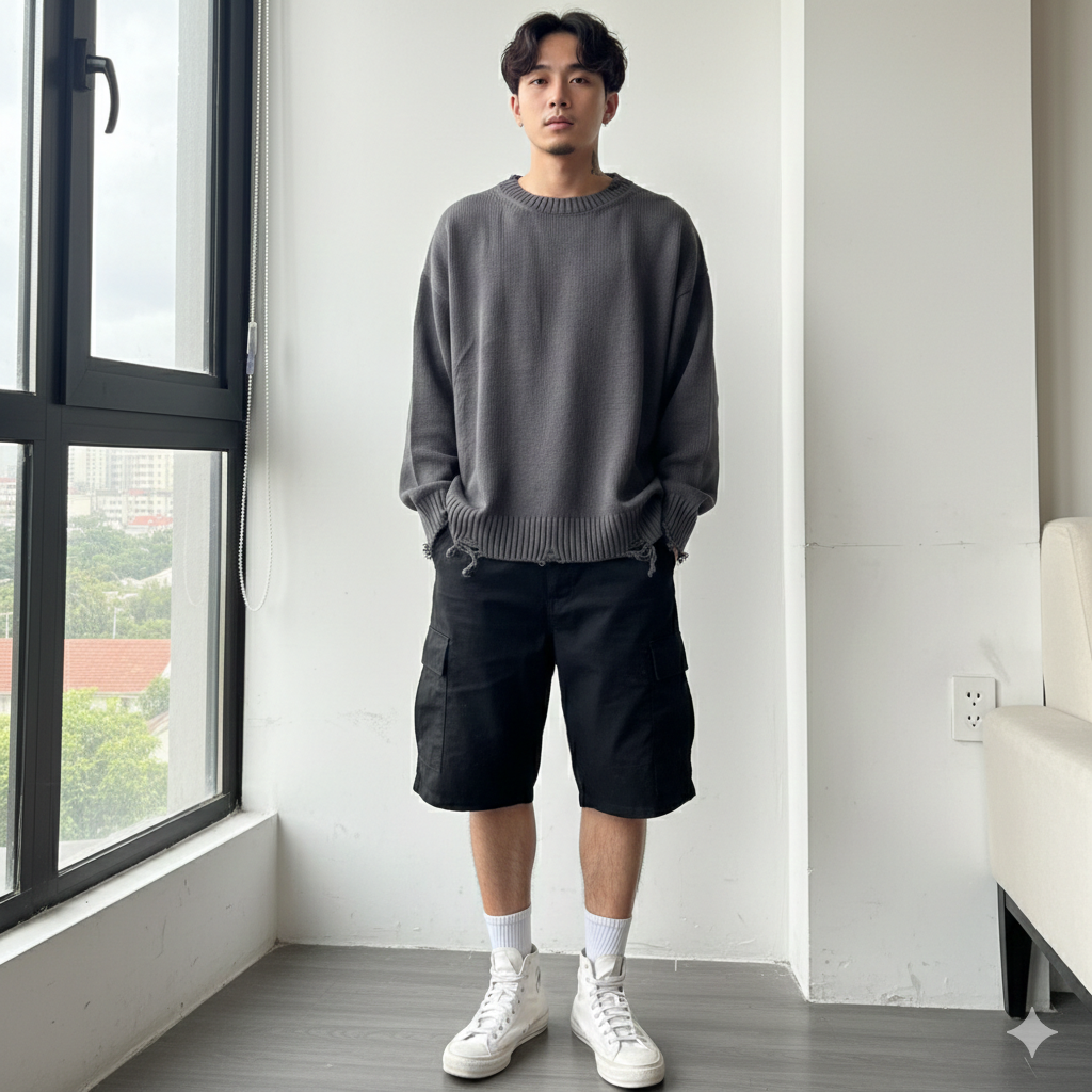 Grey Ripped Detailed Knitwear