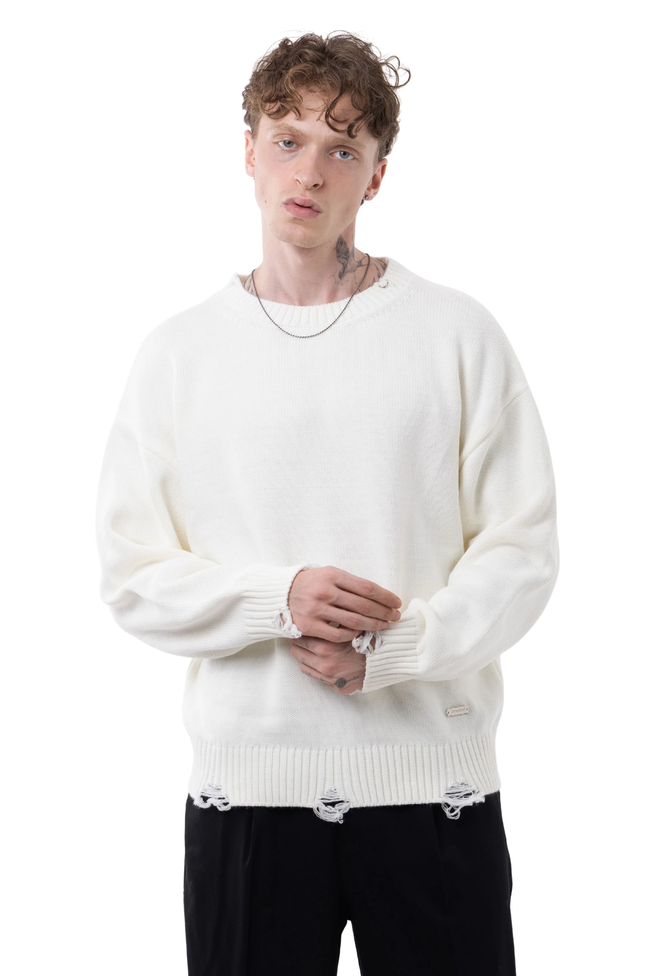 White Ripped Detailed Knitwear