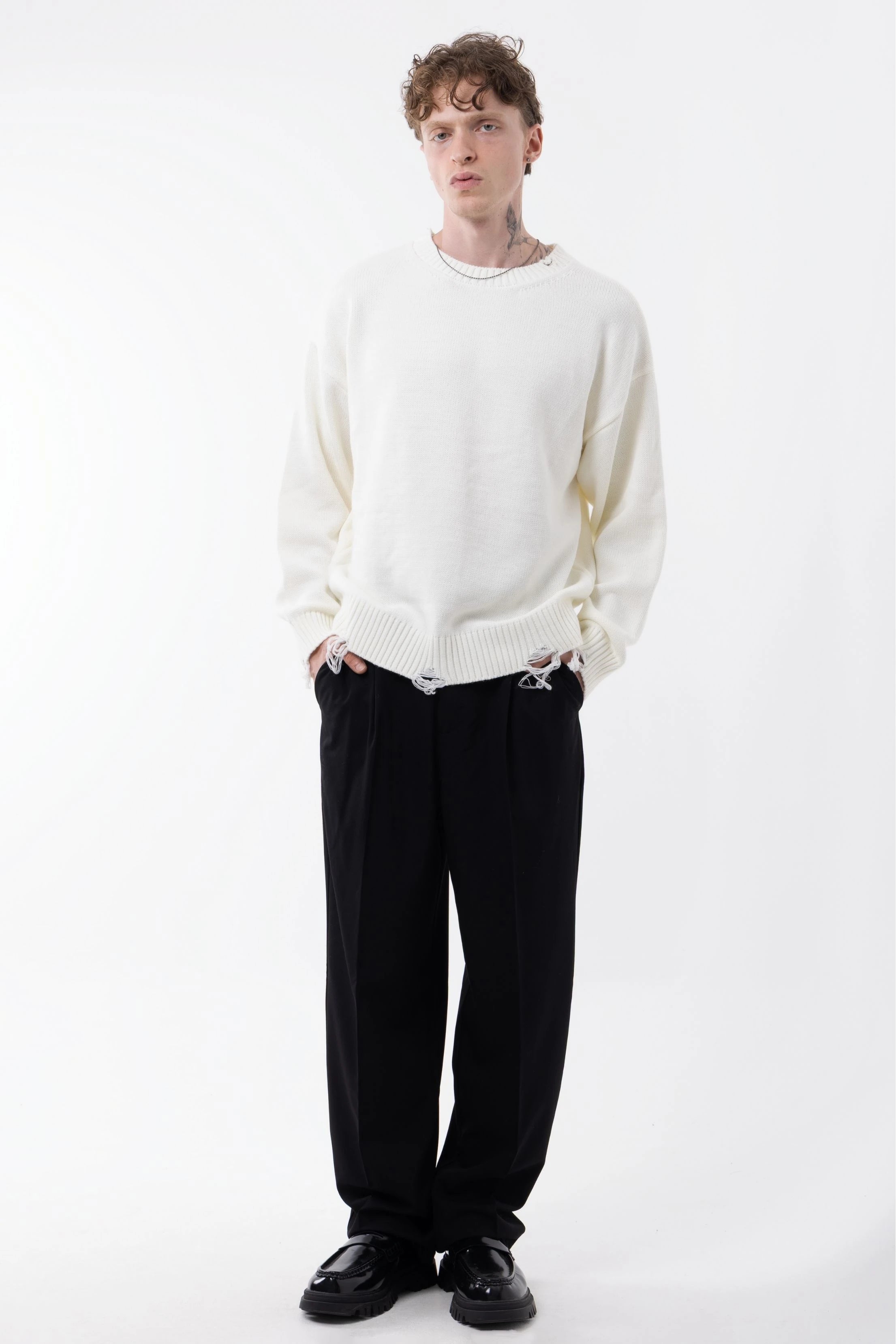 White Ripped Detailed Knitwear