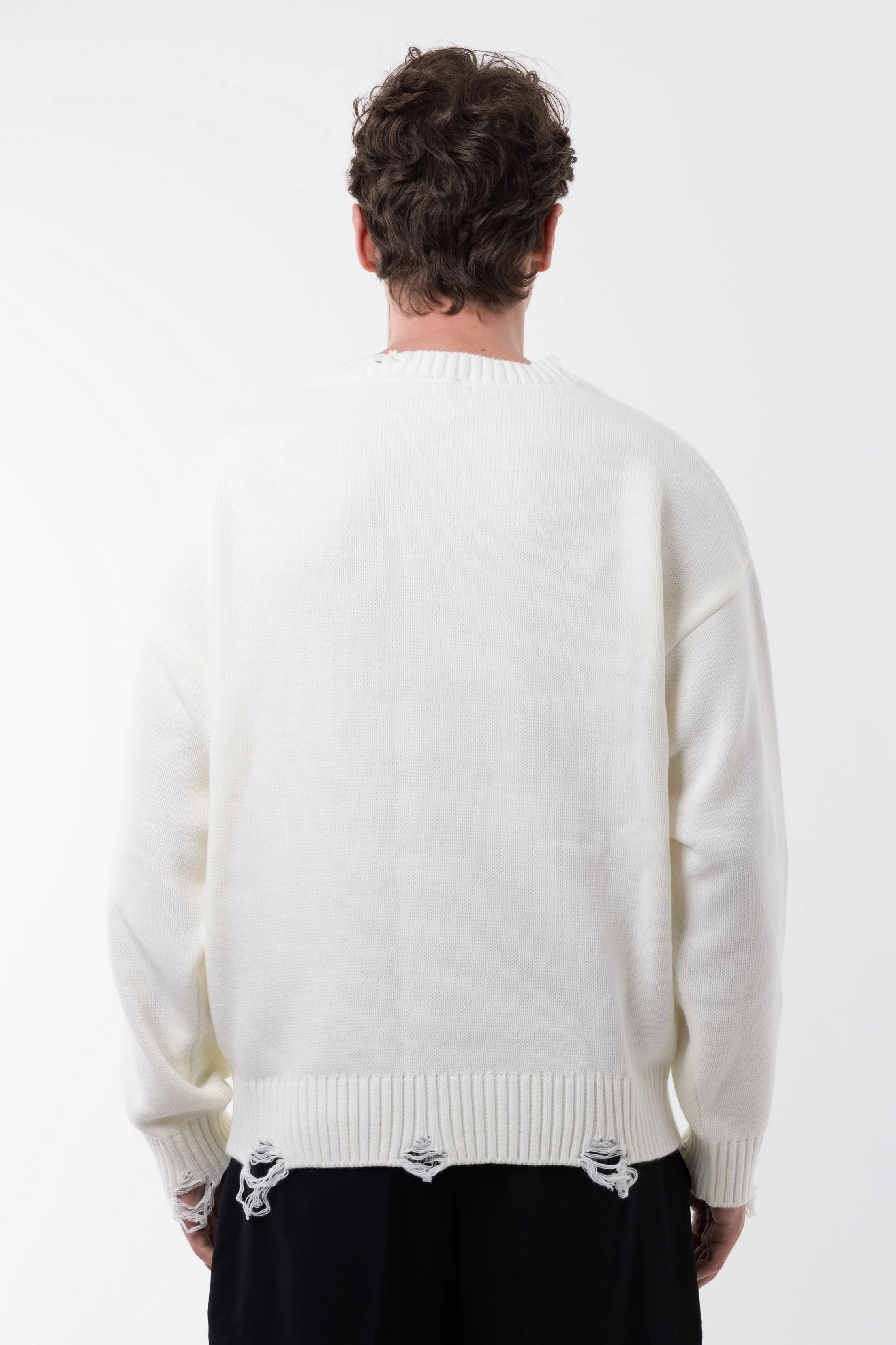 White Ripped Detailed Knitwear