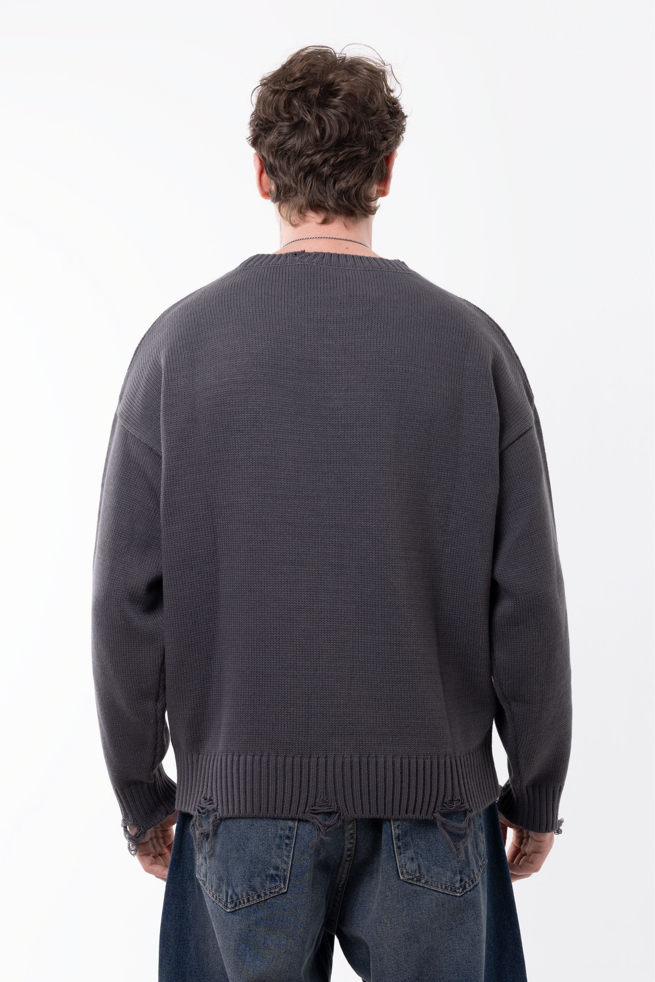 Gray Ripped Detailed Knitwear