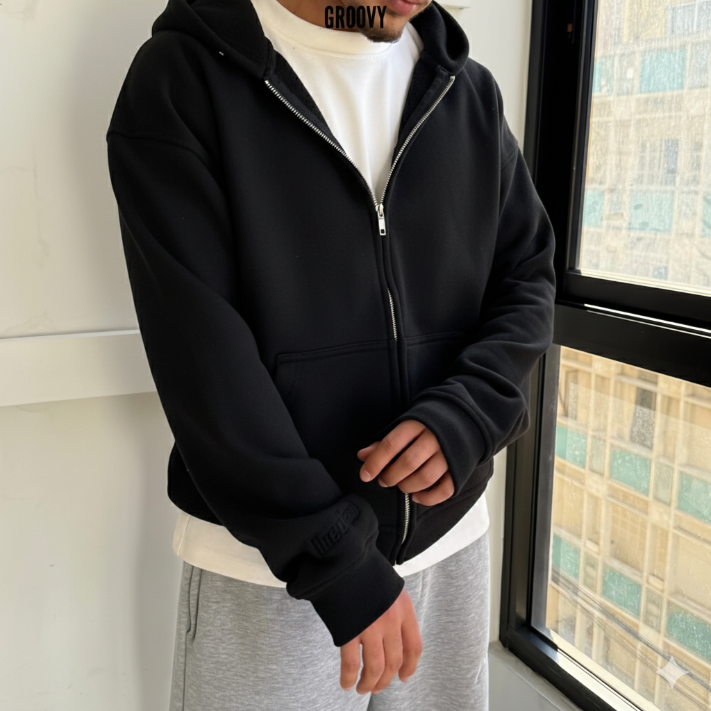 Black zip-up oversized Sweater
